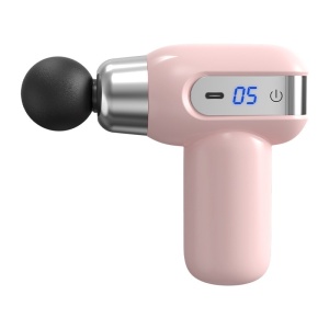 Aparat masaj tip pistol, pentru relaxarea musculara, cu afisaj LCD, incarcare USB, cu 4 capete interschimbabile, roz - Img 1