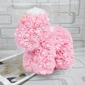 Aranjament floral din spuma, tip unicorn, lucrat manual, dimensiune 25 cm, roz - Img 2