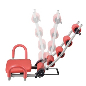 Banca de gimnastica, pentru exercitii complete, dimensiuni 76 x 55 x 68 cm, cu 2 roti din cauciuc, din metal si piele sintetica, rosu - Img 1