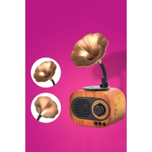 Boxa retro, conectare bluetooth, design vintage, USB/TF, portabila, dimensiuni 11x23 cm, maro/negru - Img 4
