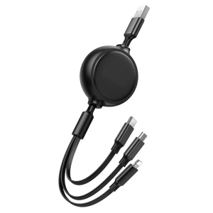 Cablu USB-A, tip C, Lightning, micro-USB, lungime 1m, cu 3 capete de incarcare, negru - Img 3