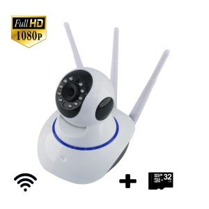 Camera supraveghere wireless eOptima™ YYR100, audio-video, Full HD, 1080p, control PTZ, IR, ajustare pe doua axe, suport card microSD, aplicatie dedicata, alba, card 32GB inclus - Img 1