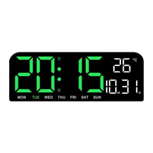 Ceas de masa si de perete, digital, cu lumina led verde, calendar, cronometru, alarma, termometru, functie snooze, 2 moduri de iluminare, dimensiuni 24x9cm, negru/verde - Img 4