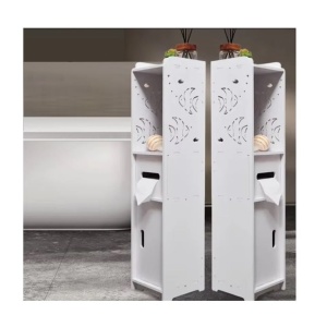 Dulap de baie, cu 3 compartimente, vertical, dimensiuni 80x20x24 cm, din MDF, alb - Img 2