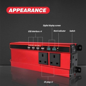 Invertor auto FOXMAG24, 12V, display dublu cu 4 mufe USB, 2 iesiri, putere 1600W, protectie supraincalzire, rosu - Img 4