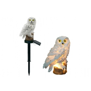 Lampa solara tip bufnita, cu iluminare LED, din ABS, cu senzor de lumina, fixare tip tarus, dimensiuni 9 x 7 x 45 cm, alb - Img 2