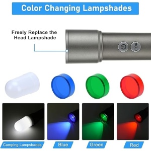 Lanterna LED, reincarcabile USB-C, cu 800 lumeni, cu comutator dublu, 9 moduri, IP65, lumini portabile, rezistente la apa, pentru urgente, camping, gri/galben - Img 3