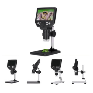 Microscop digital LCD 4.3” HD, 8MP, zoom 1-1000X, 8 LED-uri, baterie reincarcabila si suport PC, din metal si plastic, argintiu/negru - Img 1