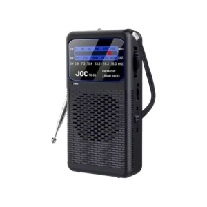 Mini radio portabil, putere 3W, FM, AM, SW, alimentare baterii, lumina led, snur pentru transport, negru - Img 1