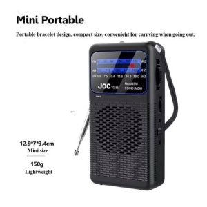 Mini radio portabil, putere 3W, FM, AM, SW, alimentare baterii, lumina led, snur pentru transport, negru - Img 2