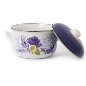 Oala emailata cu capac, diametru 18 cm, capacitate 2.10L, compatibila cu masina de spalat vase, se poate folosi si in cuptor, alb/mov - Img 2
