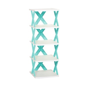 Organizator pentru pantofi, cu 5 polite, din ABS, dimensiuni 26 x 24 x 80 cm, modular, usor de asamblat, alb/verde - Img 4