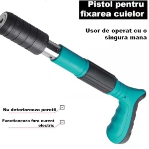 Pistol manual pentru fixarea cuielor/niturilor in perete, lungime 30 cm, calibru 7.3 cm, pneumatic, cu accesorii, ochelari de protectie si cutie transport, negru/verde - Img 2