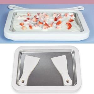 Placa pentru inghetata cu 2 spatule pentru copii, Inox, Alb - Img 3