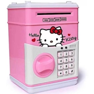 Pusculita pentru copii, Hello Kitty, cu functie ATM, cod pin si seif, roz/alb - Img 3