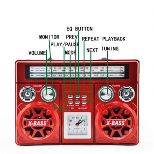 Radio portabil, Bluetooth, AM/FM, conectivitate USB, Retro, card de memorie, rosu - Img 2
