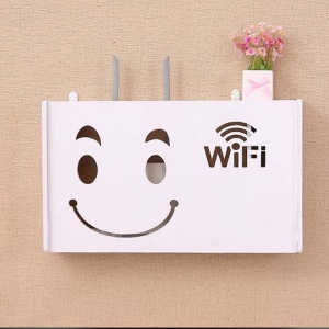 Raft pentru router wi-fi, cu prindere pe perete, din lemn, pentru mascare echipamente si fire, lungime 25 cm, alb - Img 1