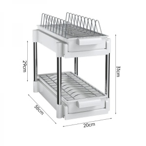 Scurgator vase, cu 2 nivele, sistem de glisare si scurgere a apei, dimensiuni 38 x 20 x 31 cm, din metal si plastic, alb - Img 1