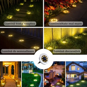 Set 4 lampi solare, tip spot, cu sistem de fixare tip tarus, rezistente la apa, carcasa metalica, cu 8 LED-uri, argintiu - Img 2