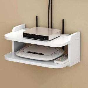 Suport pentru router si accesorii, dimensiuni 20 x 30 cm, cu 2 compartimente, din PVC, finisaj mat, alb - Img 2