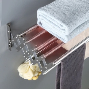 Suport pliabil pentru prosoape, din inox, cu 7 bare, 5 carlige, dimensiuni 12-35.5 cm x 58 cm x 14.5 cm, fixare pe perete, argintiu - Img 5