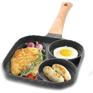Tigaie cu 2 forme pentru oua si mini grill, antiaderenta, cu maner rece, compatibila cu toate sursele de caldura, gri - Img 1