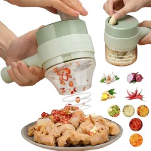 Tocator 4 in 1 pentru alimente, ideal pentru taiere carne, legume, fructe, electric, verde - Img 2