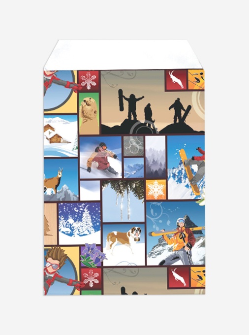 250 buc Punga mercerie peisaj iarna - 9x15 cm - lwc alb 80gr/m2