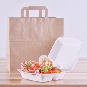 Punga hartie natur, delivery, take away, cu maner plat, 6 dimensiuni disponibile - 32x17x34.50cm - 250 bucati / set