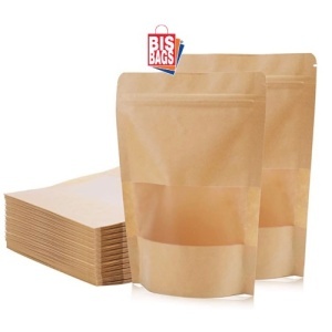 100 buc Pungi stand-up cu fereastra si fermoar NATUR - 18x29cm