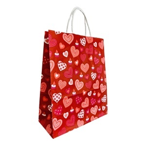 100 buc Punga hartie alba ,imprimeu inimioare - 24x11x29