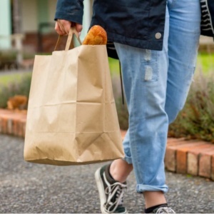 Punga hartie natur, delivery, take away, cu maner plat, 6 dimensiuni disponibile - 32x17x28cm - 250 bucati / set - Img 2