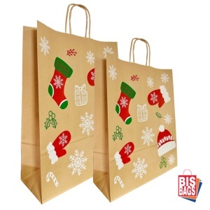 Sacosa natur Xmas - 20x9x25cm - 100 buc