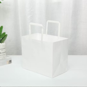 Punga hartie alba, cofetarie, prajituri, maner flat, 4 dimensiuni disponibile - 33x25x39cm - 100 bucati / set