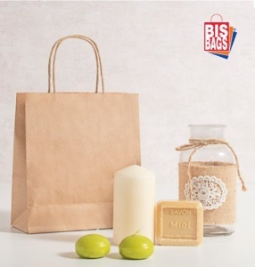 100 buc Punga hartie, natur, cu maner sfoara - 25x11x37cm