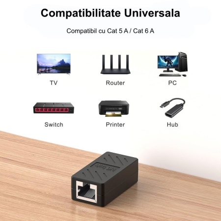 Adaptor RJ45 UTP mama - mama Negru CAT5/6 - cupla retea Ethernet - Img 3