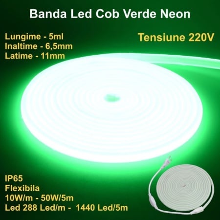 Banda LED COB neon flex - 288 led/m - IP65, 220V - 10W/ml, rola 5m - Img 10