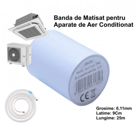 Banda matisat din PVC aer conditionat 9CM X 25M alb - Img 5
