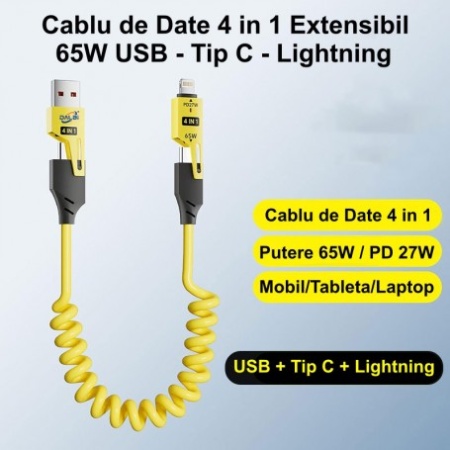 Cablu de Date Extensibil 4 in 1 PD Fast 27W / Tip C - USB - Iphone, CA-894 - Img 5