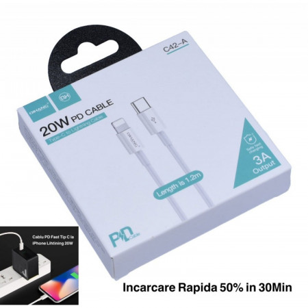 Cablu PD fast, tip C la iPhone Lightning - 1,2M / 20W - Img 2