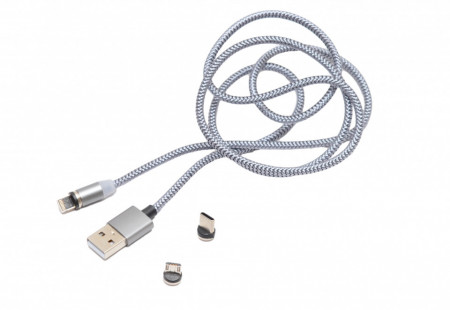 Cablu USB panzat cu capete interschimbabile incluse - USB-C. micro USB, IOS