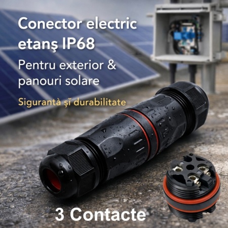 Conector Electric Etans M20 IP68, 3 Pini Waterproof pentru Sisteme Solare si Led (Set 10buc) - Img 6