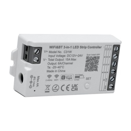 Controler WiFi si Bluetooth Tuya pentru Banda LED de 12–24V, RGB/RGBW/RGB+CCT, C31W - Img 2