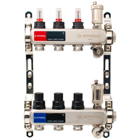 Distribuitor inox izolat cu debitmetre aerisitor automat si robinet de golire 3 cai 1x3/4 - Img 2