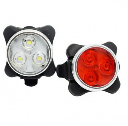 Far fata si Stop spate 3 LED, reincarcabile USB, 4 moduri luminare - Img 3