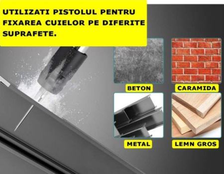 Kit pistol pneumatic pentru cuie, nituri, calibru 7.3 cm cu accesorii de protectie si 100 cuie incluse - Img 5