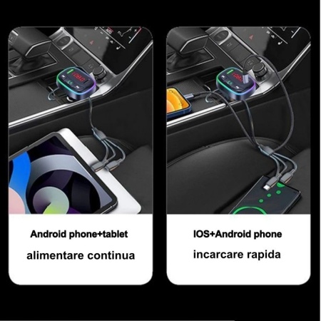 Modulator FM auto cu Bluetooth 5.0 / MP3 player si incarcator USB-C cu 3 porturi - Img 2