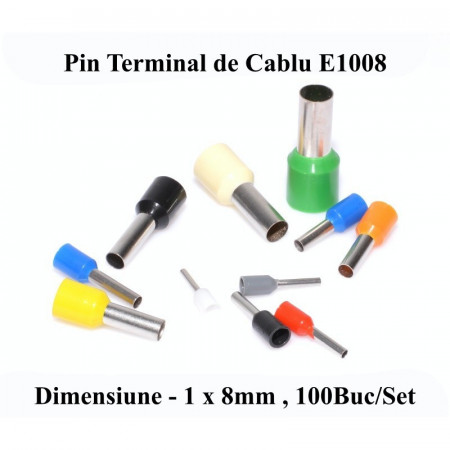 Pin terminal de cablu E1008 rosu, 100Buc/Set