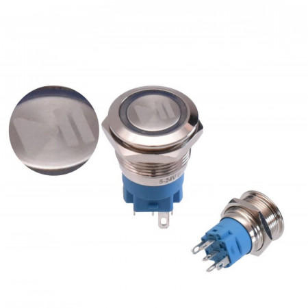 Push buton 5-24V / 19mm cu LED albastru si simbol play - Img 6