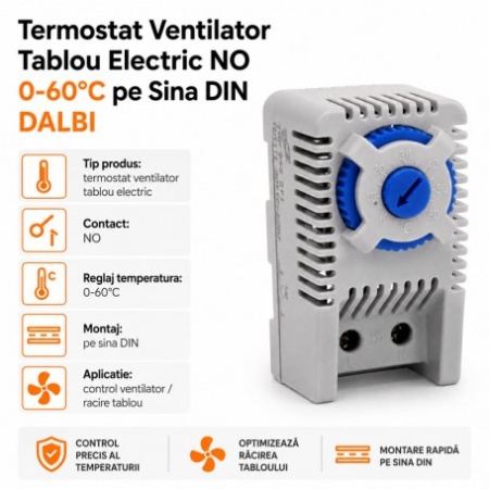 Termostat Tablou Electric NO 0-60°C pentru Ventilatie si racirea componentelor electrice pe Sina DIN - Img 2